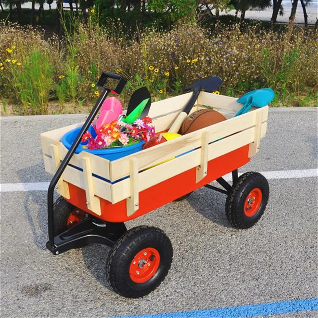 Outdoor Sport Wagon Tools Cart Wooden Side Panels Air Tires Wagon