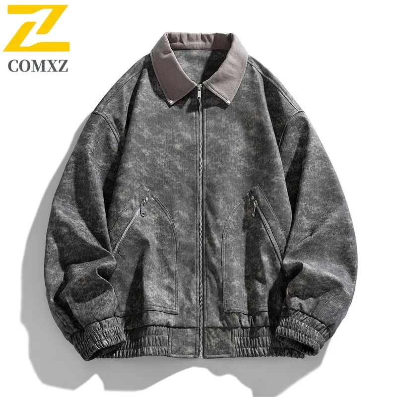 

Men Autumn Workwear Jacket Heavyweight PU Leather Biker Coat Notch Collar Water-Resistant Windproof Vintage Motorcycle Outerwear