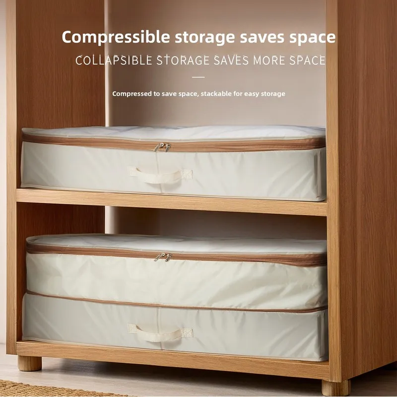 Double Layer Compression Storage Box with Lid, Collapsible Dustproof Clothes Organizer Bin, Household Fabric Storage Container f