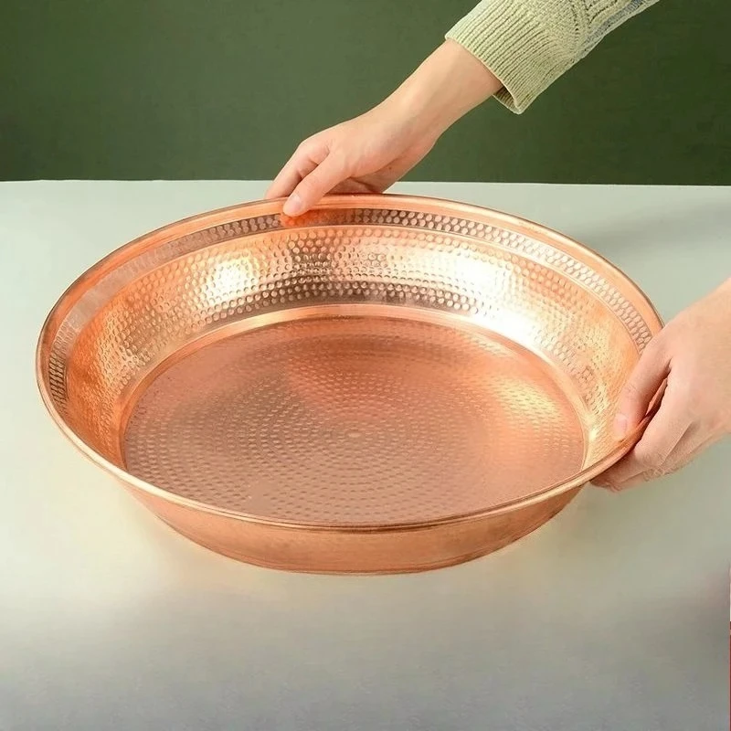 1pc Red Copper Hammer Patterned Sacrificial Plate Household Chinese Indoor Incense Burner Plate Buddha Hall Large Offering Plate