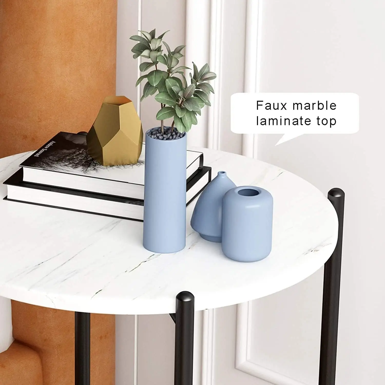 

Faux Marble End Table White Black Side Table Marble Nightstand For Living Room Or Bedroom Modern Accent Table With Black Metal