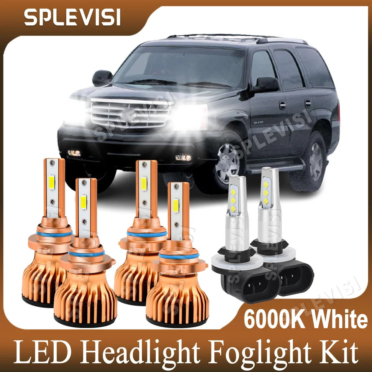 

Led Car Light Combo Headlight High Low Beam Foglight Kit 9005 9006 881 For Cadillac Escalade 1999 2000 2001 2002 6000K White