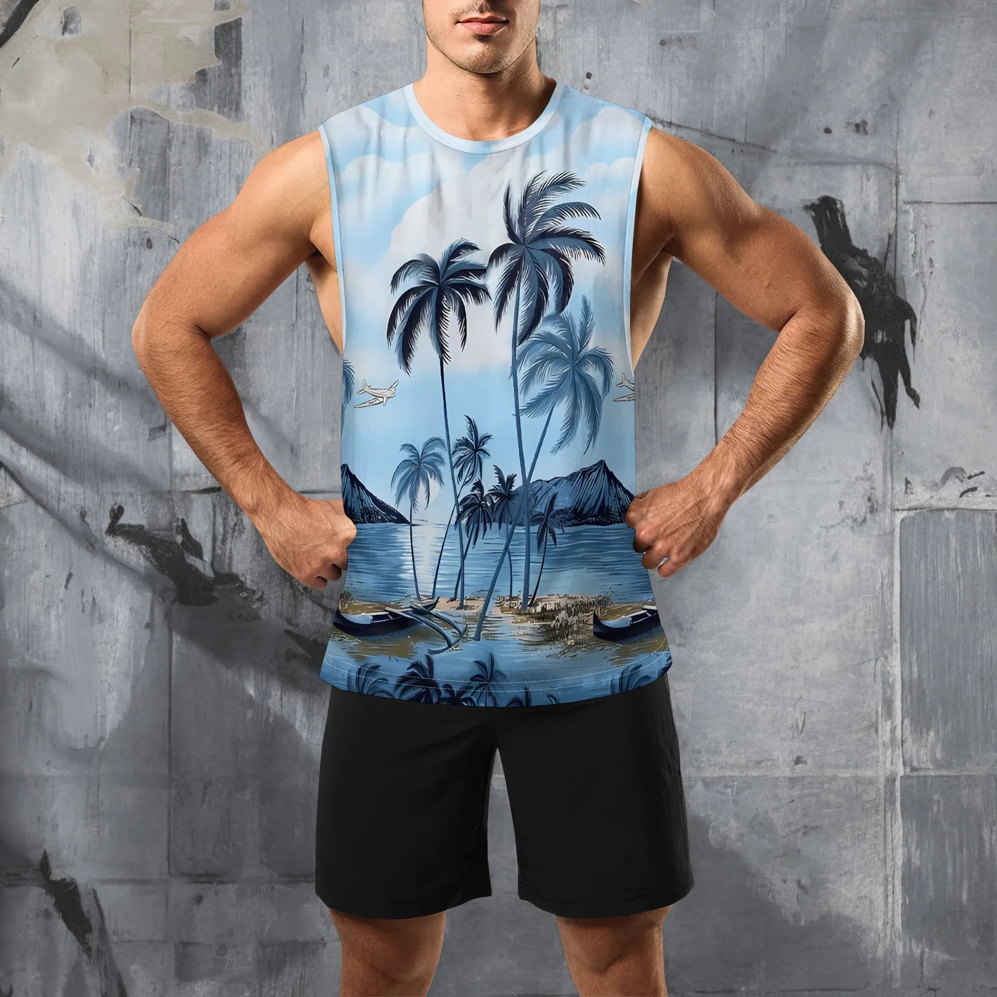 

YEAE Beach Scene Print Tank Top for Men Summer Casual Sleeveless Vest