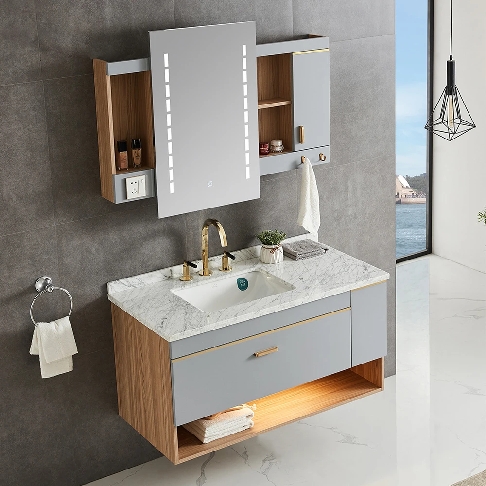 Commercial Floating Vanity Bathroom Vanity Cabinet Unit With Marble Tops