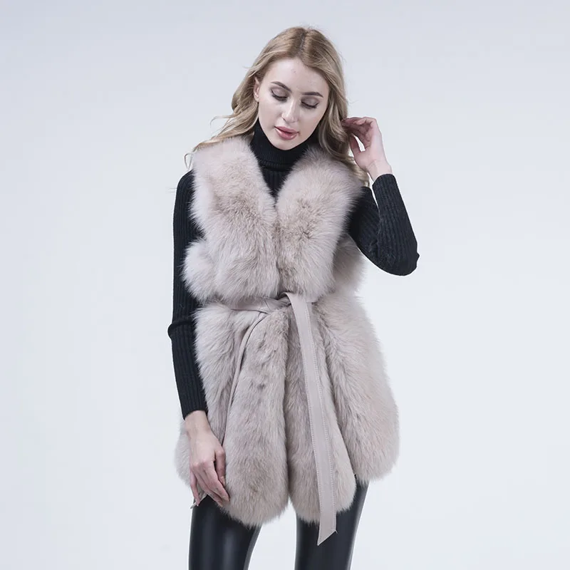 MISSJANEFUR Fur Coat Women Purple Luxury Real Fox Fur Vest Gilet Fashion Belted Female Winter Jackets