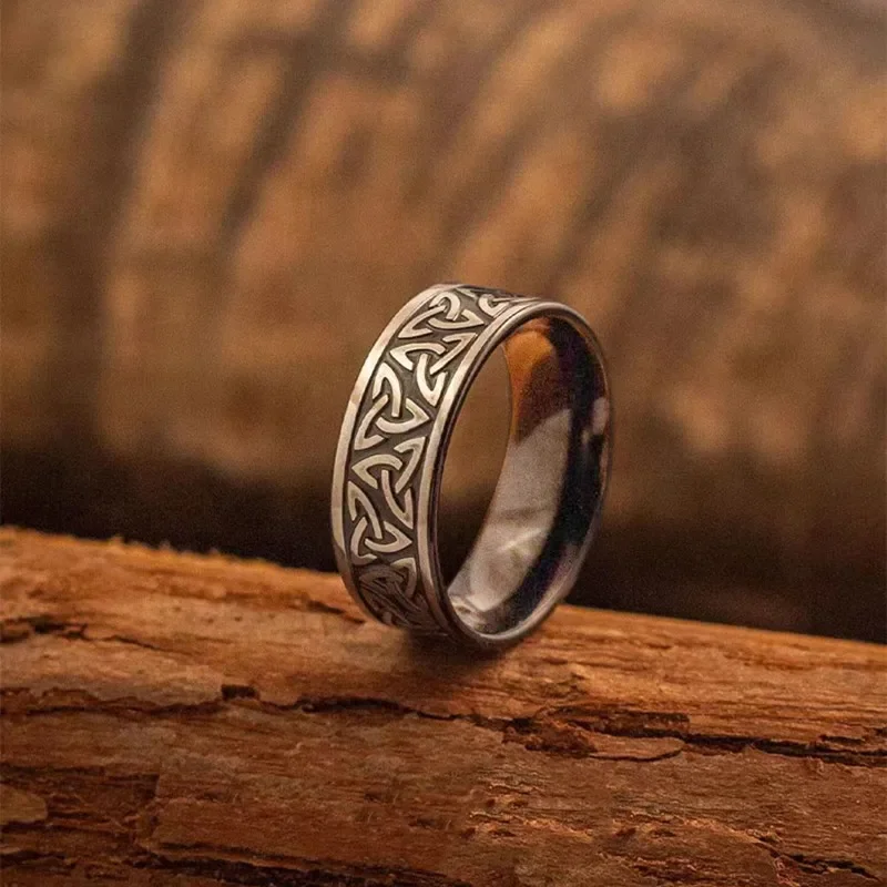 Vintage Irish Celtic Knot Stainless Steel Ring Odin Rune Ring Lucky Jewelry Gift for Men