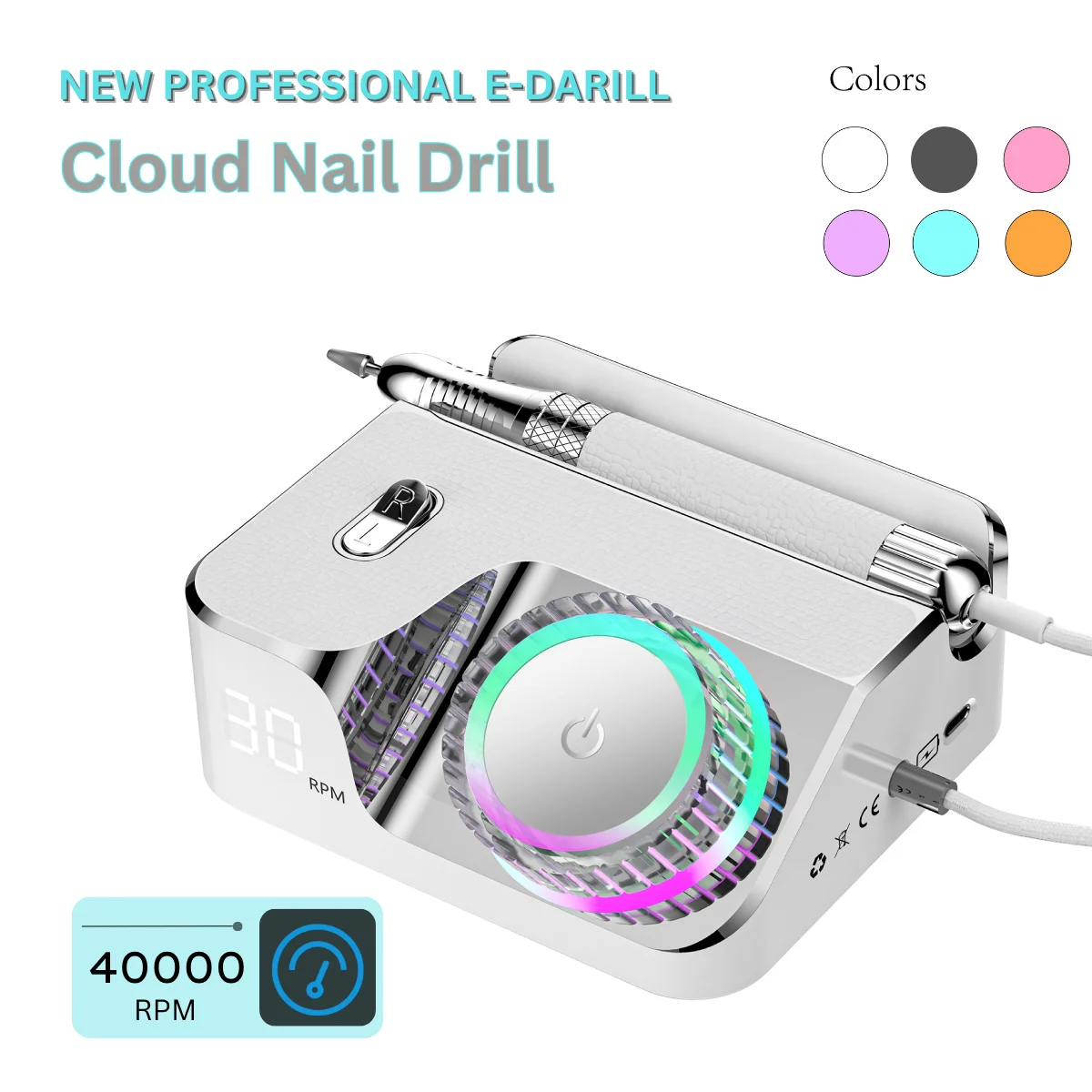 

Lamwo 40000rpm Electric Drill Professional Filling Machine Strong Nail File High Acrylic Manicure Machine Torque Rechargeable