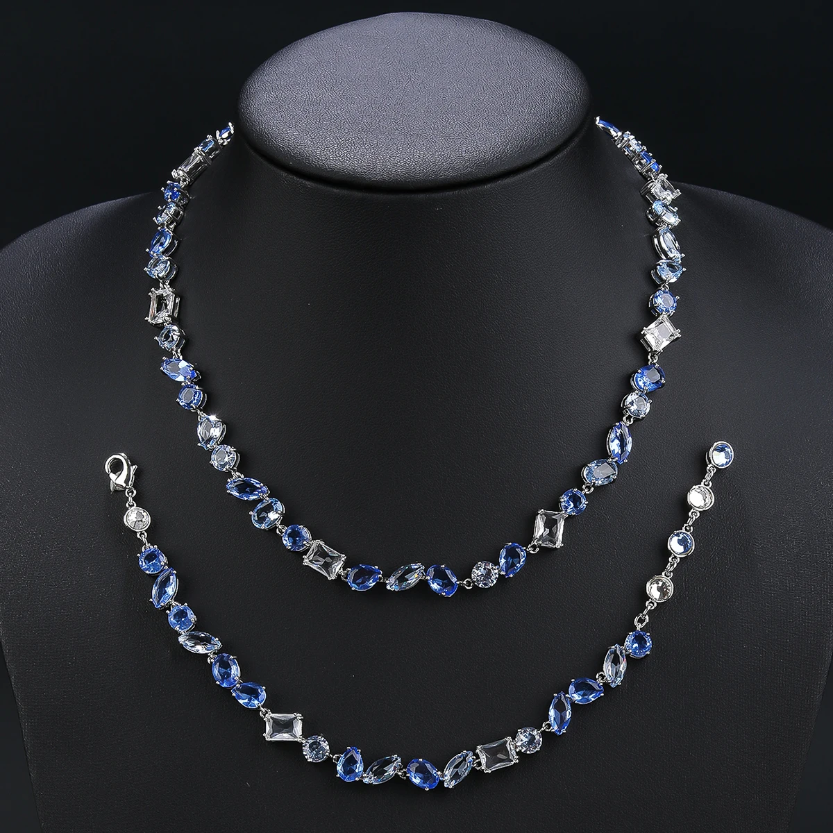 

Fashion Simple CZ Blue Cubic Zirconia Ladies Party Wedding Party Necklace Bracelet Jewelry Set CN11078