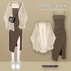 Dress Sets Women Chic Fashion Elegant Office Lady Outfits 2 Piece Korean Summer Simple Female Shirts Dress Suit