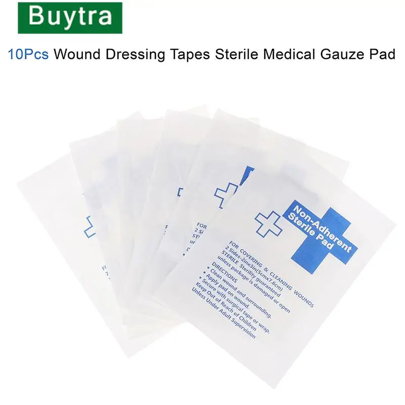 

10Pcs Waterproof Gauze Pad Non-adherent Pad First Aid Kit Wound Dressing Tapes Sterile Medical Gauze Pad