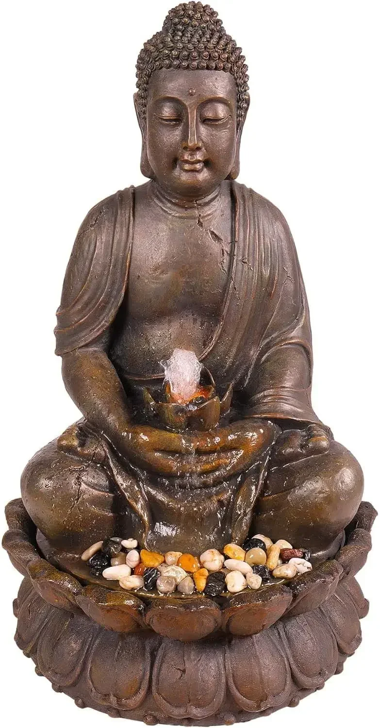 GEM122 Outdoor Floor Meditating Soothing Buddha Statue Waterfall Fountain for Garden, 33