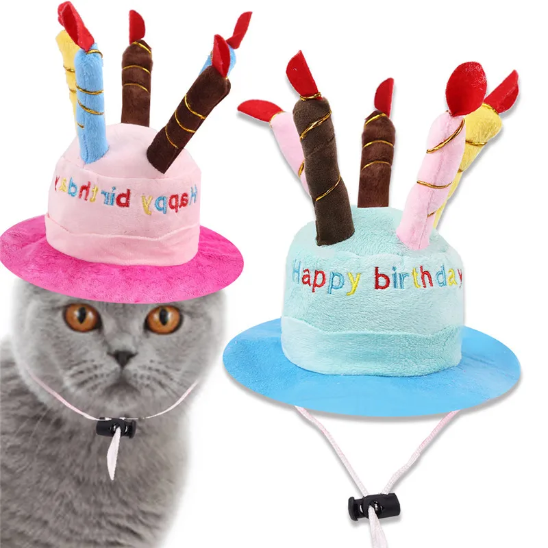 Cute Dog Pet Hat Beanies Hat with Birthday Cake Candles Gift Design Birthday Party Costume Headwear Accessory Pet Cap