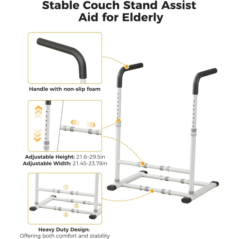 حامل مساعدة لكبار السن للأريكة والكرسي، ارتفاع وعرض قابل للتعديل، قبضة غير قابلة للانزلاق، يدعم ما يصل إلى 300 رطل، أبيض