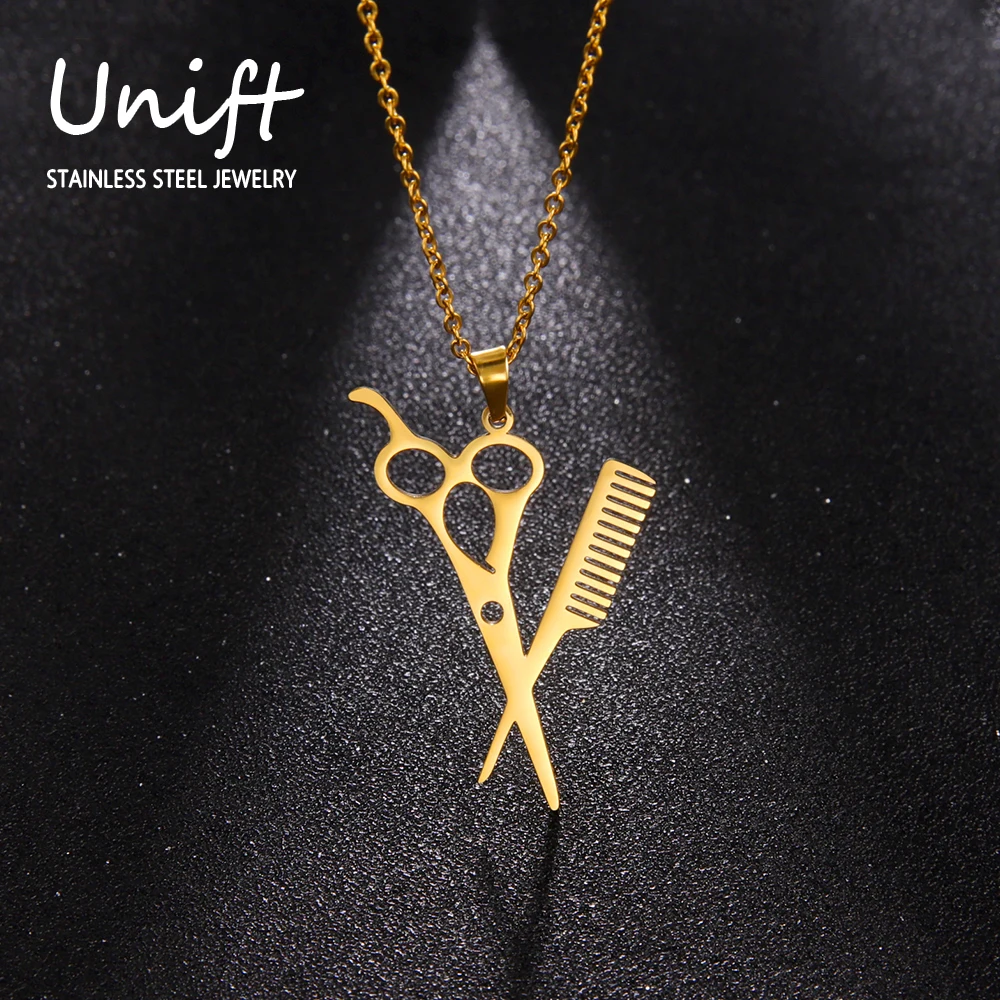 Unift Scissors Comb Necklace for Women Girls Barber Salon Shear Hair Stylist Hairdresser Accessories Fashion Necklace Jewelry