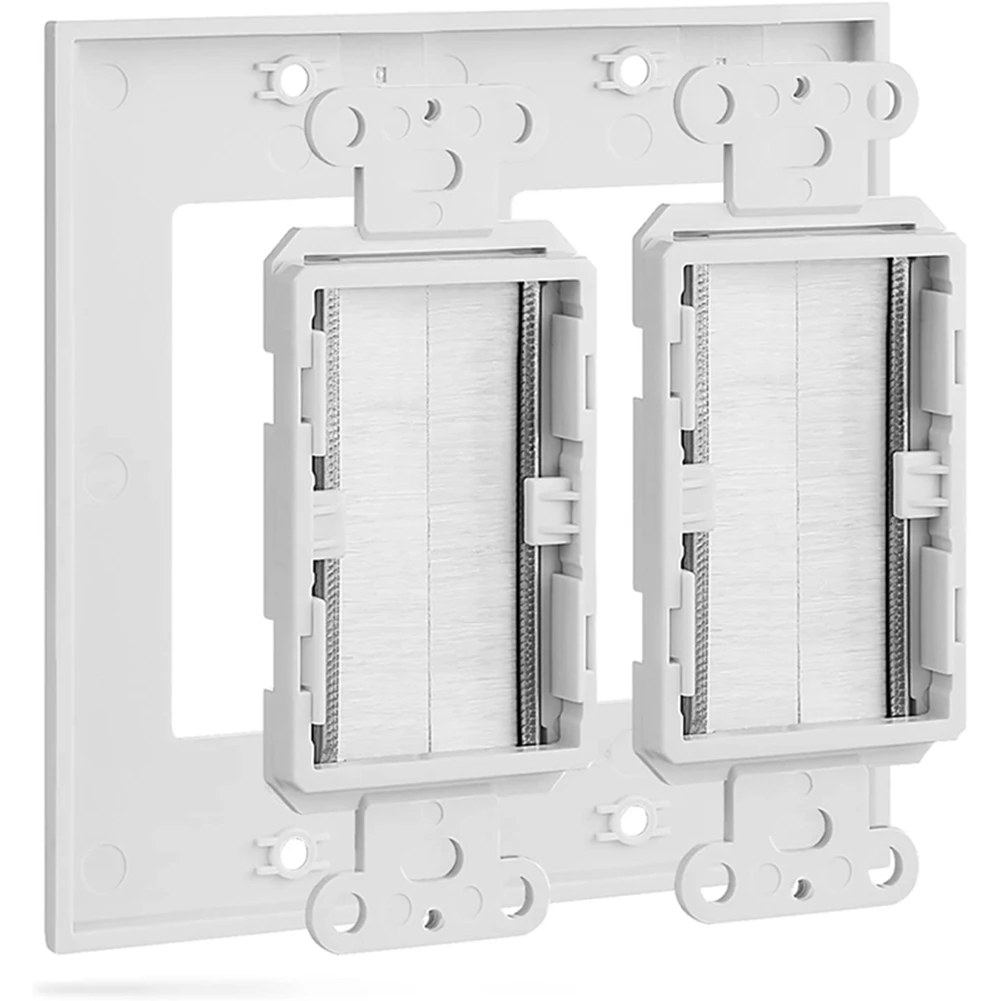 2-Gang Wall Plate, Brush Style Opening Passthrough Low Voltage Cable Plate In-Wall Installation for Speaker Wires