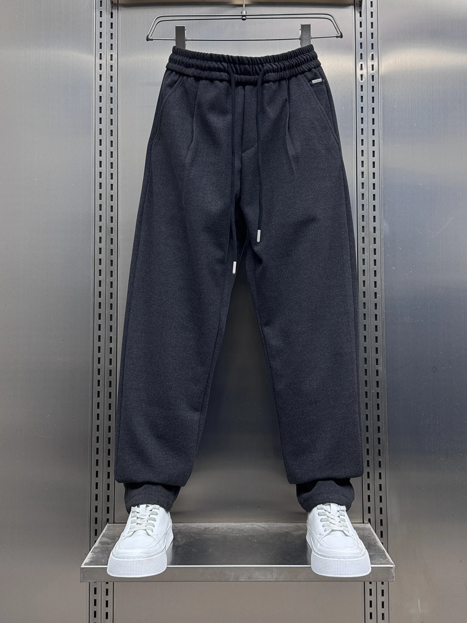 

Men's Slim Fit Woolen Casual Pants Autumn Winter New Sle Straight Leg Pure Color Versatile Haome Harlan Trousers