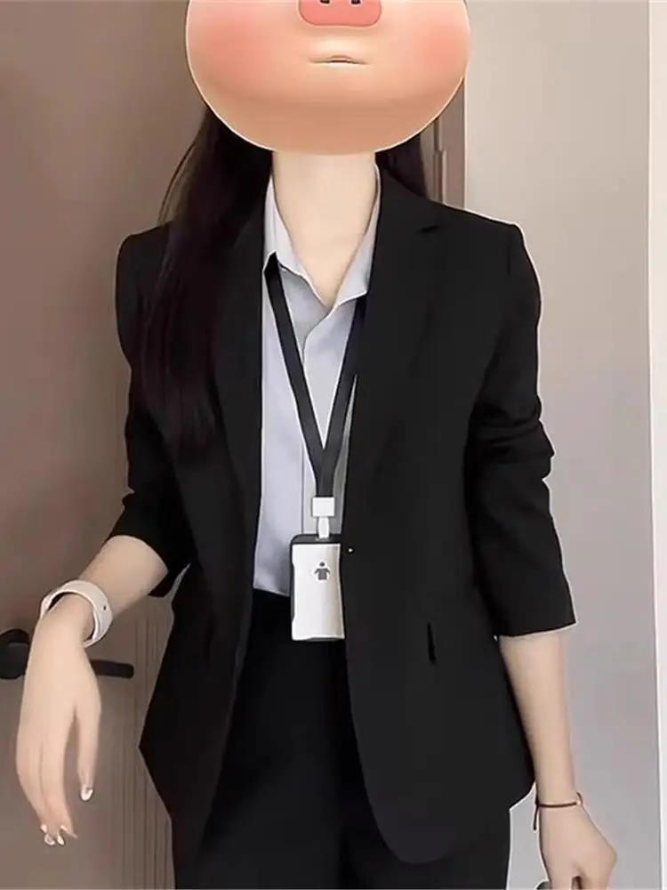 Bla terno feminino workwear entrevista formal wear primavera 2025 longo sve casaco de botão único para estudantes universitários