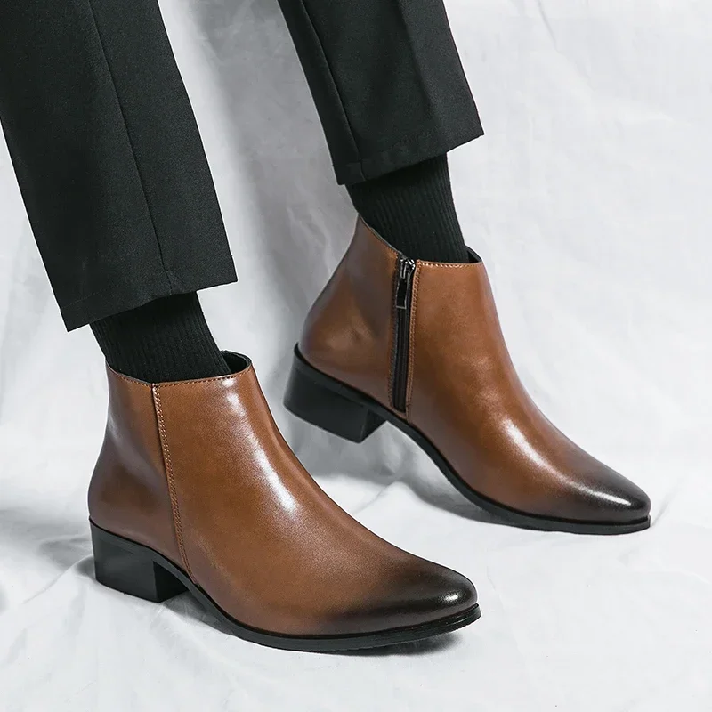 MAEDEF Męskie skórzane buty Casual Slip on Formal Boot Vintage Buty męskie Classcis Man Chelsea Boots Black Casual Vintage Boots