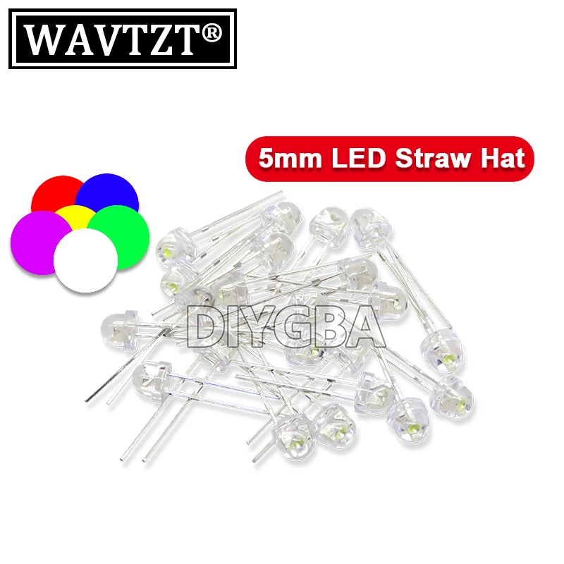 

100PCS 5mm LED Diode Straw Hat White Red Green Blue Yellow Purple Light