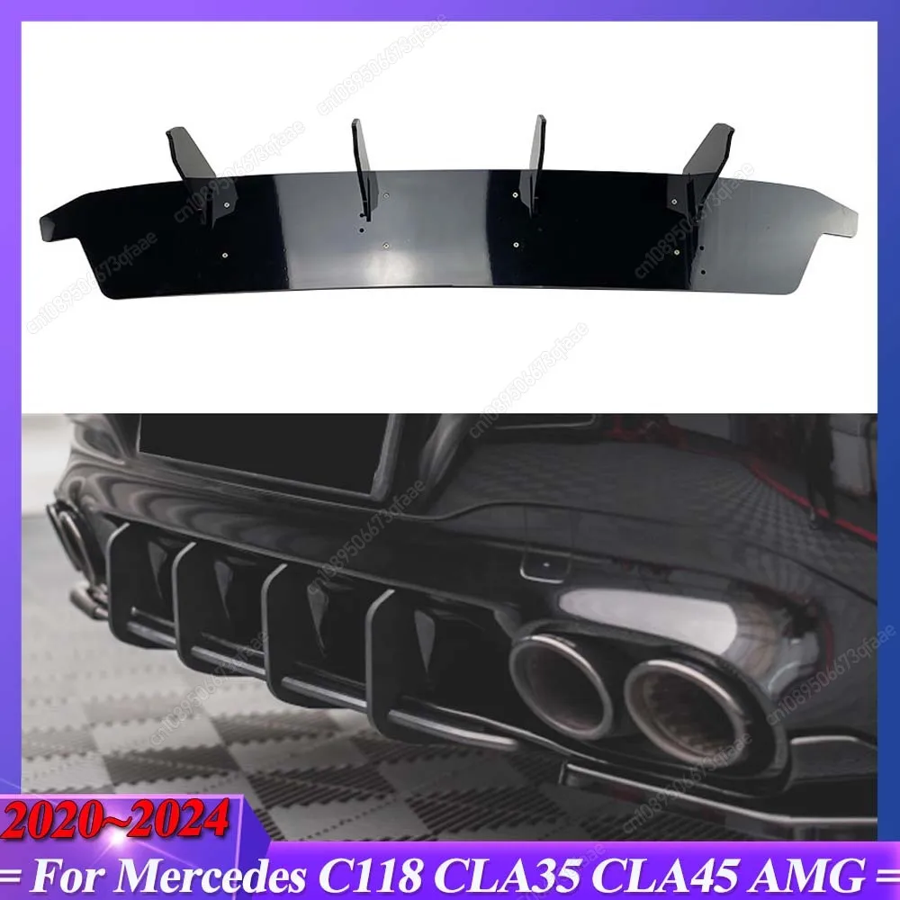 

For Mercedes Benz CLA Class C118 CLA35 CLA45 AMG 2020-2024 ABS Black Rear Bumper Diffuser Spoiler Splitter Lip Body Kits Tuning