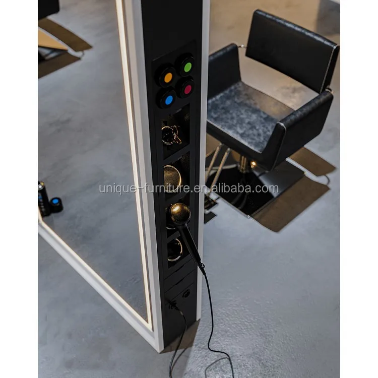 Portable Single Sided Double Table Barber Mirror Styling Station Cabinet Basin Adjustable Salon Mall Outdoor Use Wooden Durable