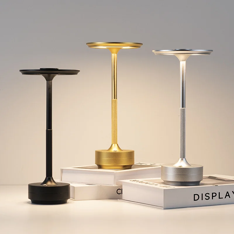 

Aluminum Alloy LED Lamp Night Light Infinitely Dimmable Atmosphere Retro Portable Cordless Rechargeable Touch Desk Lamp For Bar