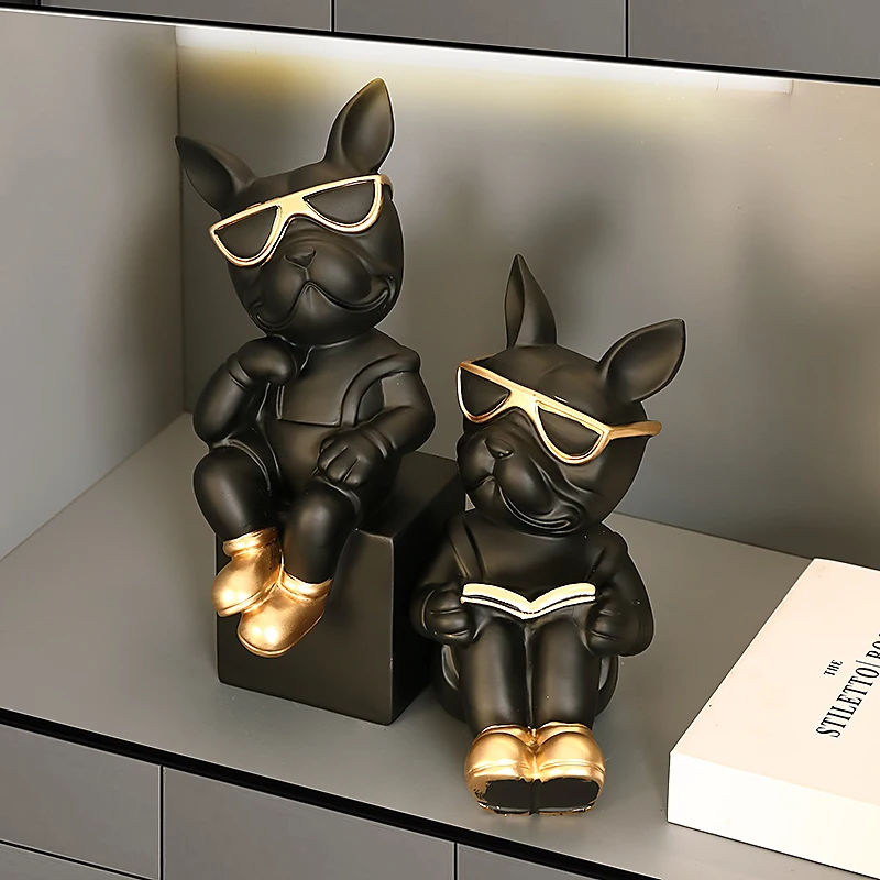 French Bulldog Statues Wine Holder Sculptures Nordic home decor Room House Decoration Desk Ornaments Resin Dog Butler Statue