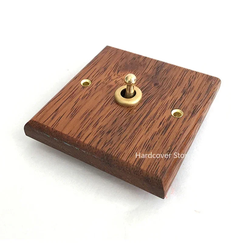 High Quality 86 Type Solid Wood Panel 1-4 Gang 2 Way Wall Light Retro Brass Toggle Switch Wood Grain EU Socket