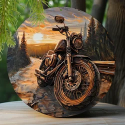 Targa rotonda in metallo finto legno intagliato verniciato corona circolare cartello decorazione d'ingresso regali per uomini decorazione a tema moto