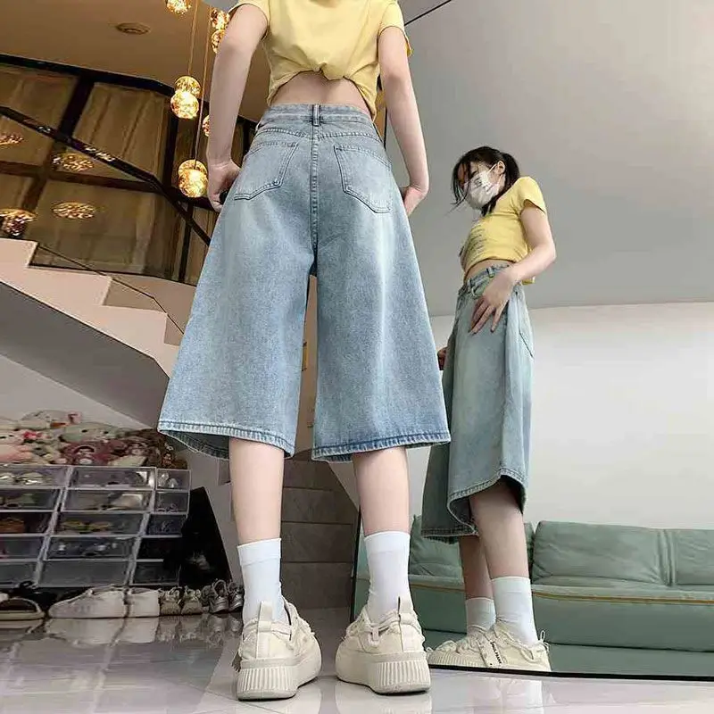 

Loose High Waist Wide Leg Jeans Women's American Style Spring Summer Loose Fit Denim Pants Straight Cut Slimming Seven Inches