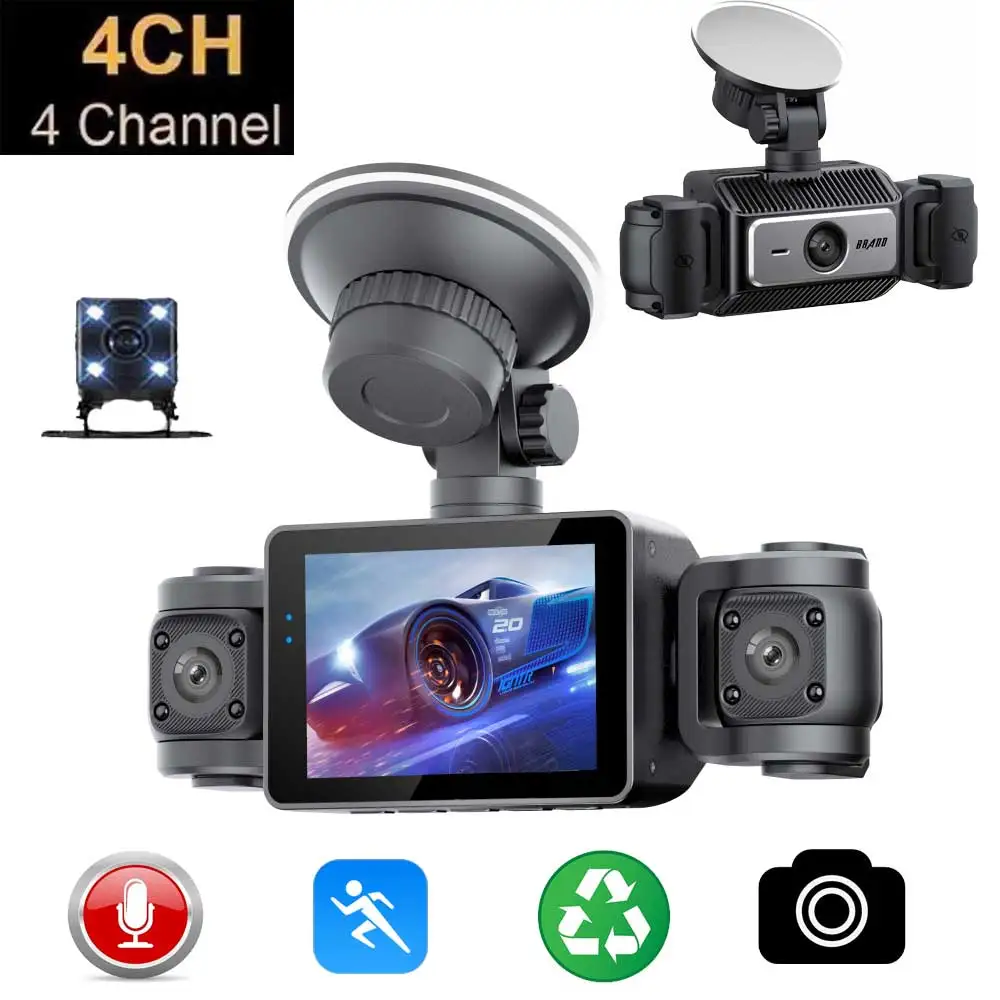 

360 Degrees Car Dash Cam 4 Channel Night Vision for Car DVR HD 1080P Front Left Right Rear Loop Recording 24H Parking Monitor