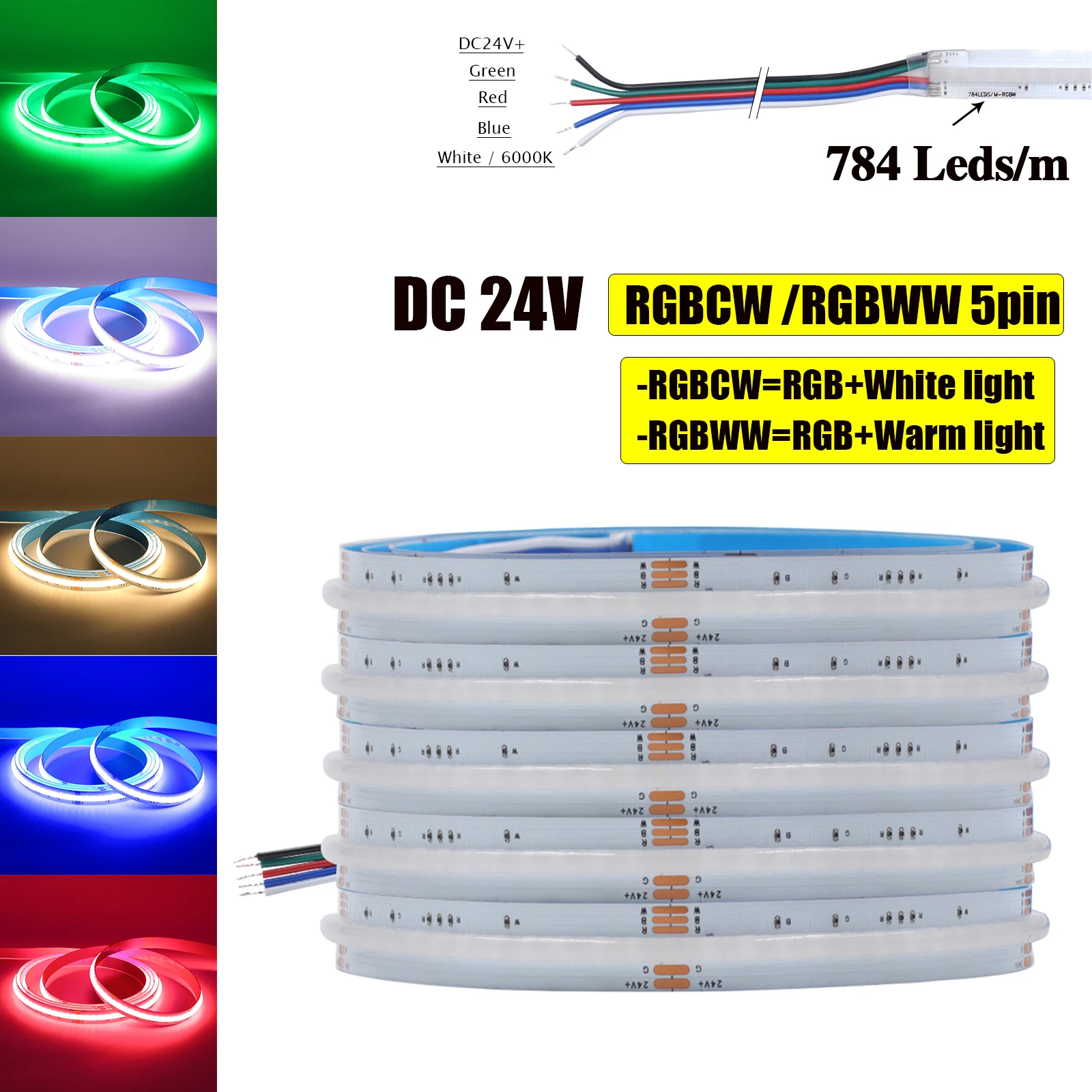 RGB RGBW RGBWW RGBCCT COB LED Strip 12V 24V 840 784LEDs/M Flexible High Bright Dotless Led Tape Diode Flexible Ribbon