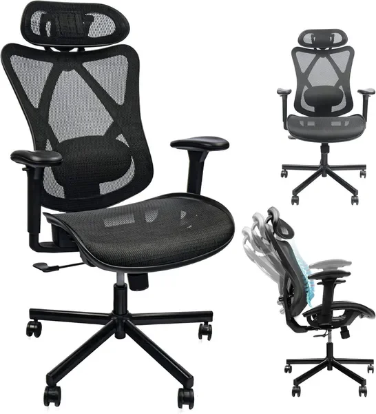 

Mesh Office Chair with Adjustable Lumbar, Armrest & Headrest, Mute Wheels for Office/Home/Gaming