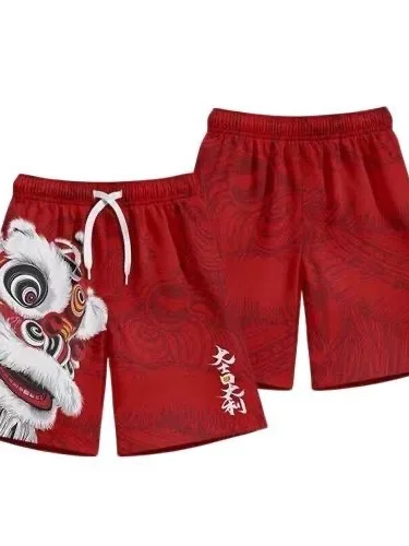 Quick Dry Loose Fit Sporty Thin Summer Beach Shorts for Men Fashionable Polyester Fiber Casual Loose Elastic Waist Band