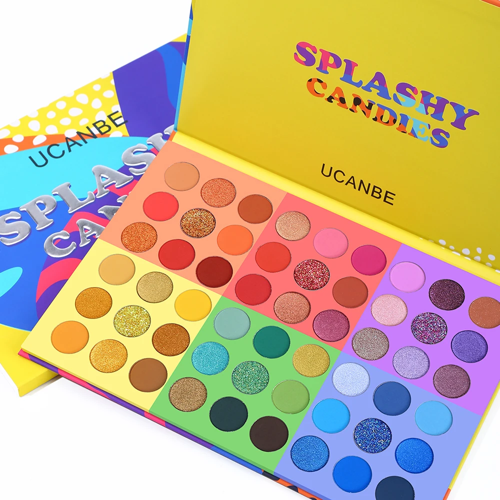 UCANBE 6 in 1 Splashy Candies 54 Colors Eye Shadow Palette Vivid Summer Look Eyes Makeup Glitter Shimmer Matte Eyeshadow Powder