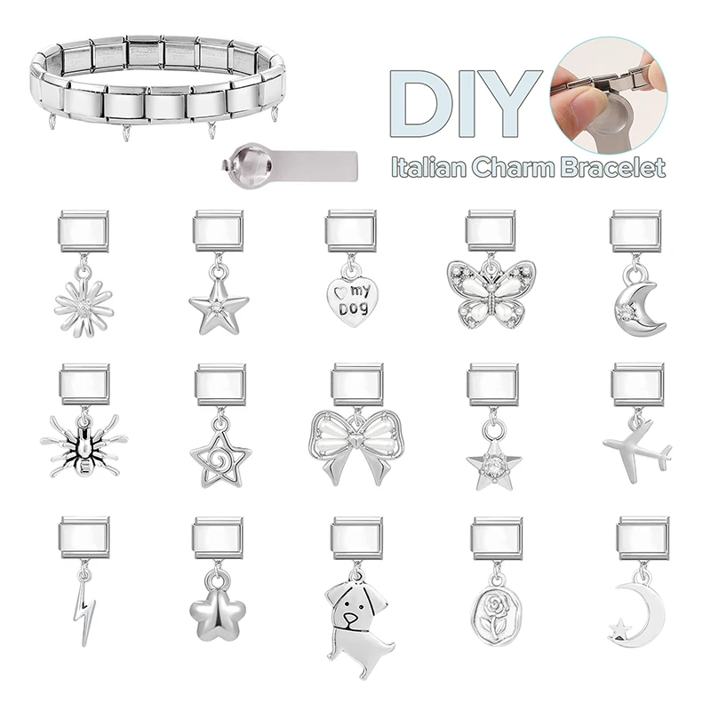 نجمة الكرز ذيل السمكة القمر القط باو قنديل البحر قلادة الإيطالية سحر ربط الفولاذ المقاوم للصدأ صالح 9 مللي متر سوار المرأة DIY بها بنفسك صنع المجوهرات