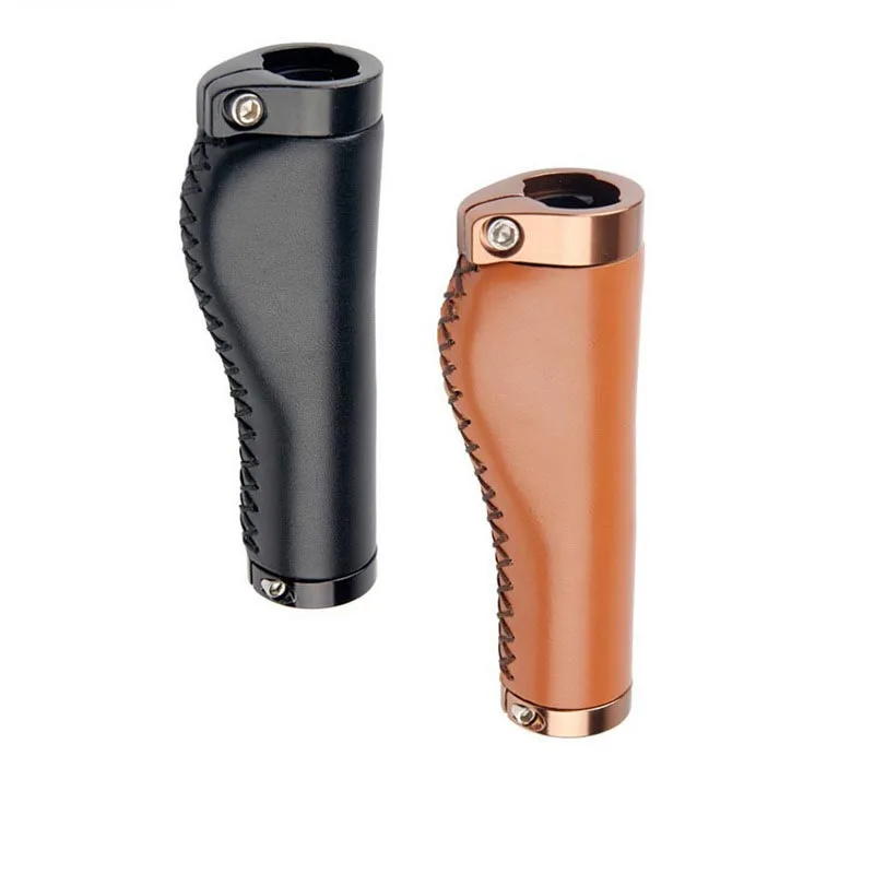 Bicycle Handlebar Grip Anti-Slip Bike Handle Cuffs Cover Ergonomic Soft Top-grain Leather MTB Bike Grip Accessories 1 Pair
