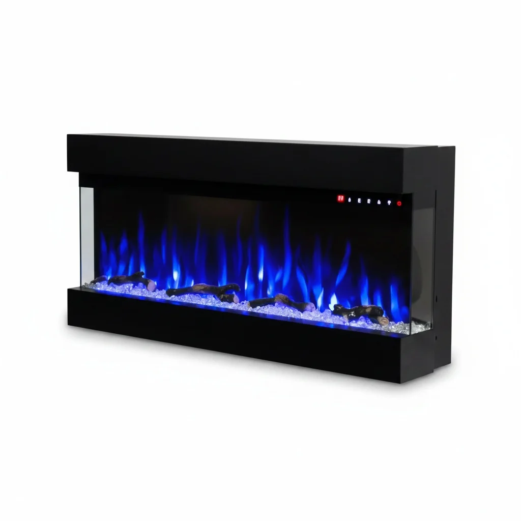 Electric Fireplace, 93x20x48.4 Steel Wall-Mounted Heater, Recessed Fireplace Insert, LED Flame Unit, Indoor Heater
