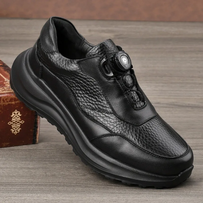 Trendy Genuine Leather Shoes Men Leisure Rotary Button Loafers Walking Cowhide Sneaker Hiking Sports Daily Travel Trekking 2026