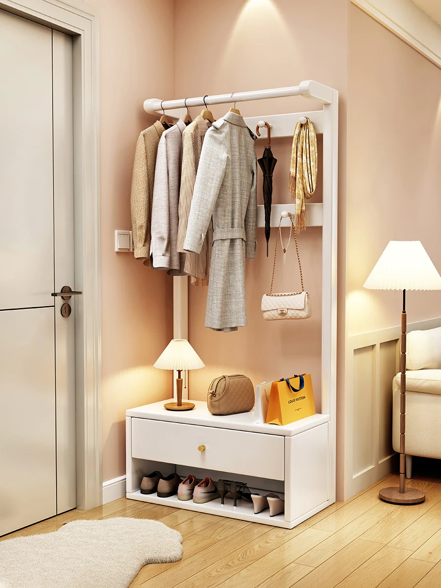 

Floor-to-ceiling coat rack, shoe change stool integrated with multi-functional room storage rack, simple and modern hanger