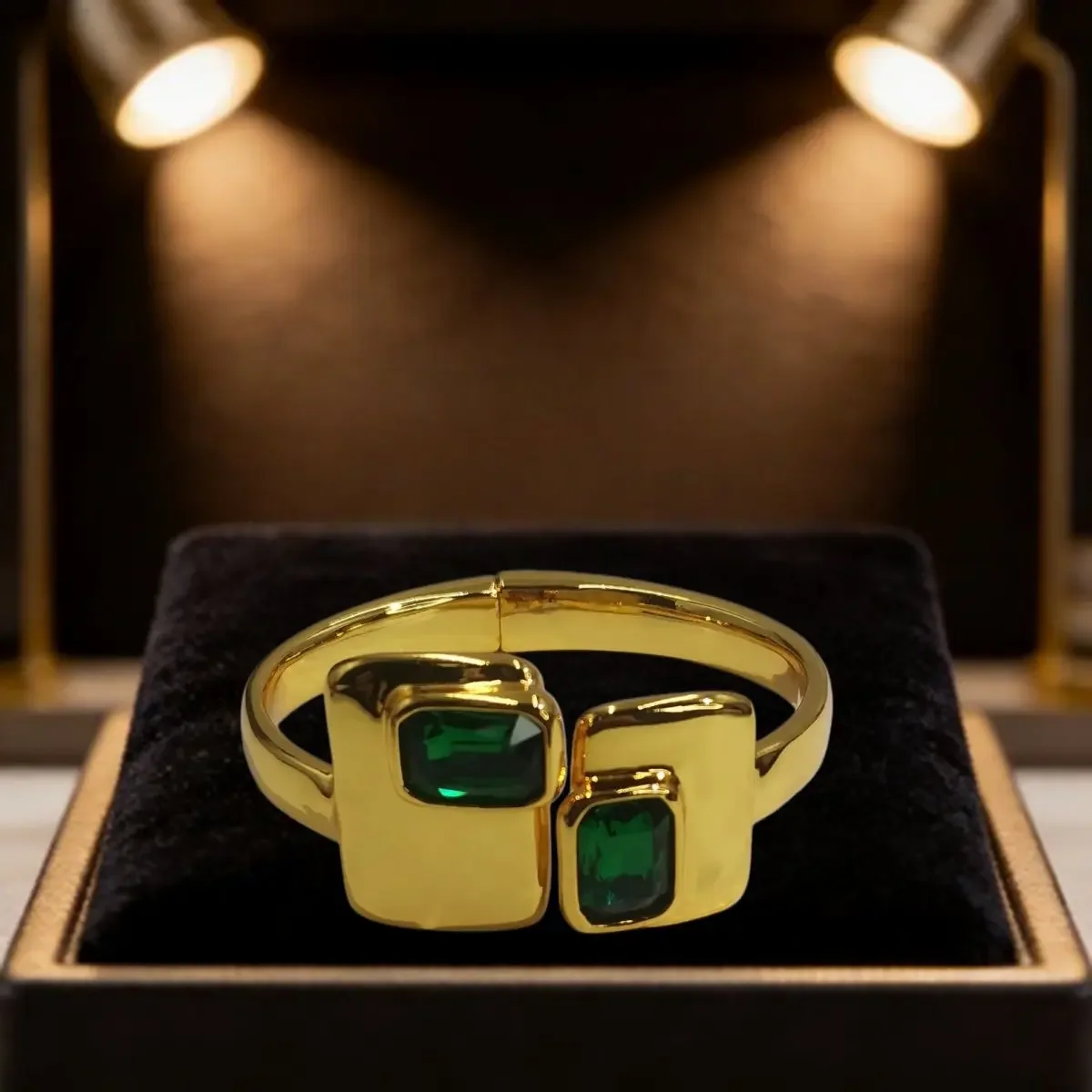 2026 Summer Retro Luxury Gold Silver Geometric Green Zircon Bracelet Jewelry Accessories Festival Gift