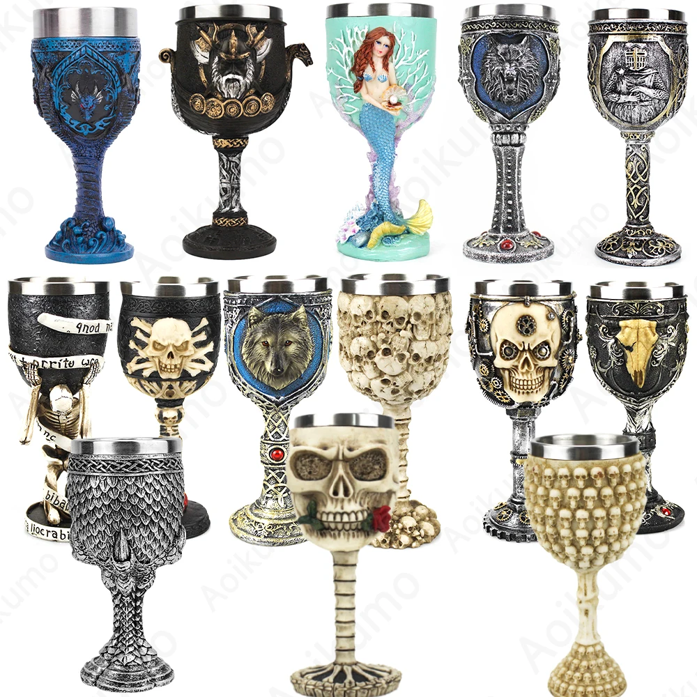 Gothic Wine 3D Goblet Stainless Steel Wine glasses Goat Skull Viking Dragon Claw Finger Resin Wine Relatives and Friends Gifts