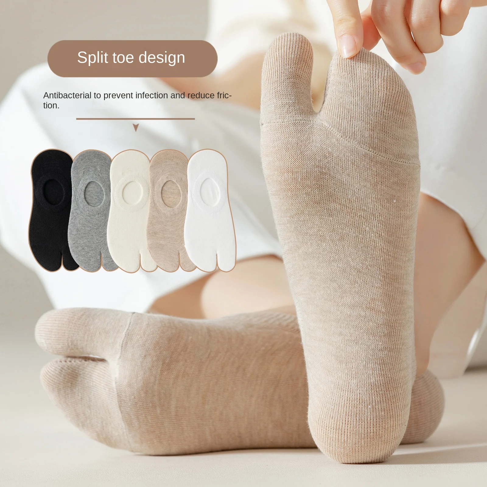 Women Men Non-slip Invisible Low Cut Boat Socks Two Finger Sock Japanese Style Cotton Couple Sock Breathable Two Toe Socks