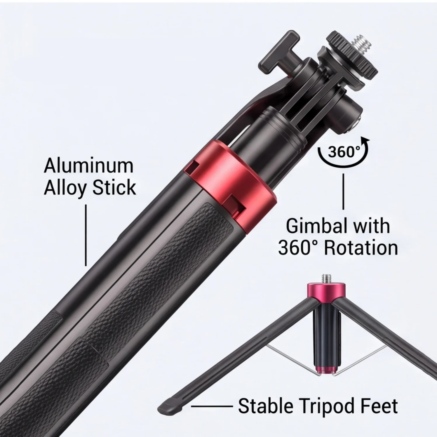 1Pc All Angle Selfie Stick Tripod 360° Rotation Handheld Stabilizer with Wireless Remote Portable Phone Holder for Video Vlog Shooting 6