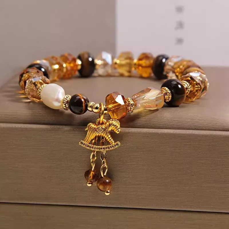 Tea colored crystal bracelet with cut surface for wome light luxury wealth attraction instant money transfer, pendant, bracelet