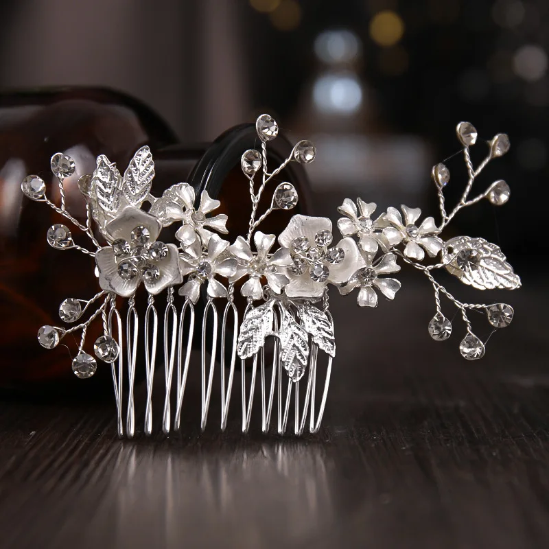 Wedding Hair Comb Side Hairpin Golden Floral Crystal Hair Clips Fork Fashion Pearl Tiaras Marrige Headdress Bridal Crown Jewelry