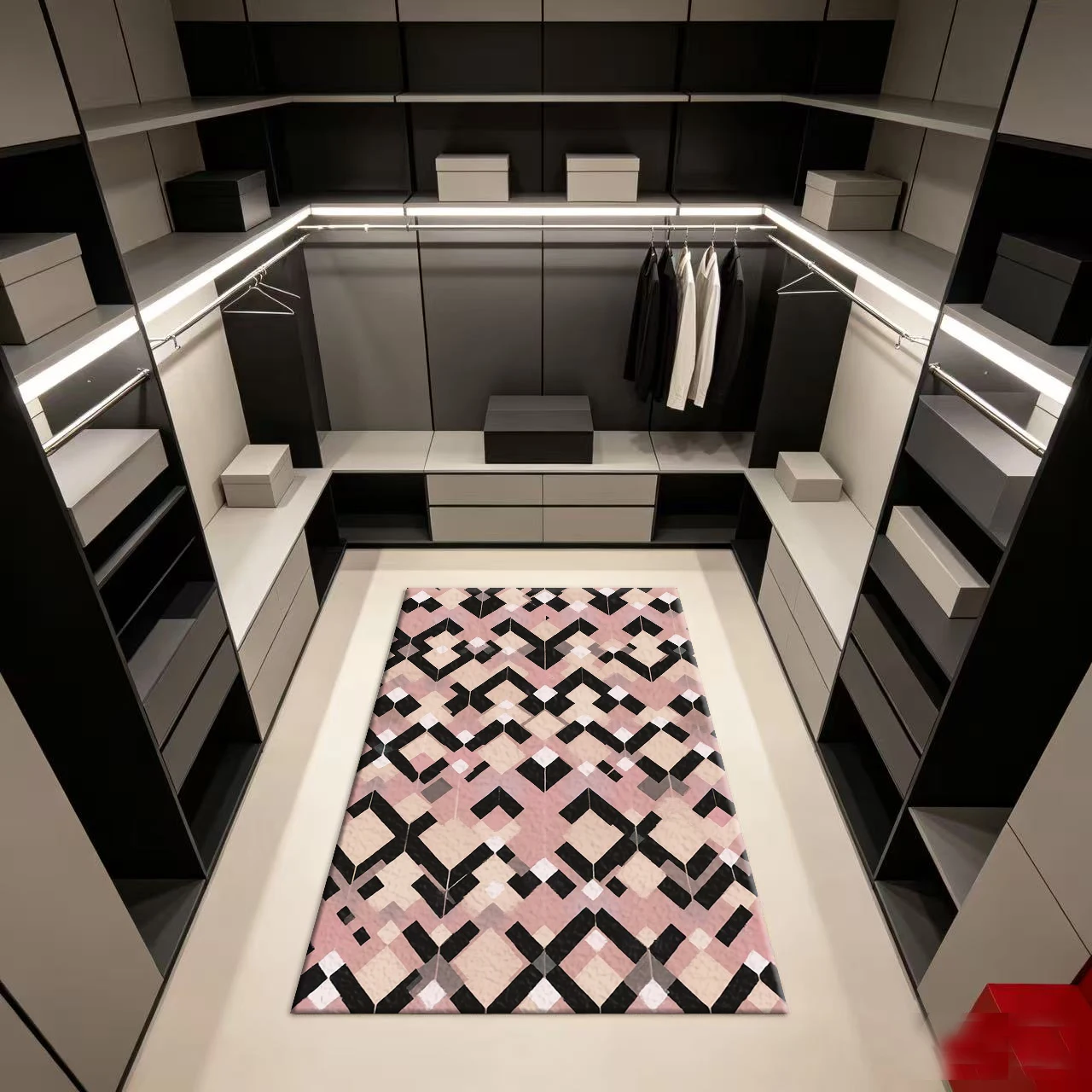 พรมปูพื้นลายเพชรเรขาคณิตสีชมพู - Printed Rug Abstract บทวิจารณ์และราคา