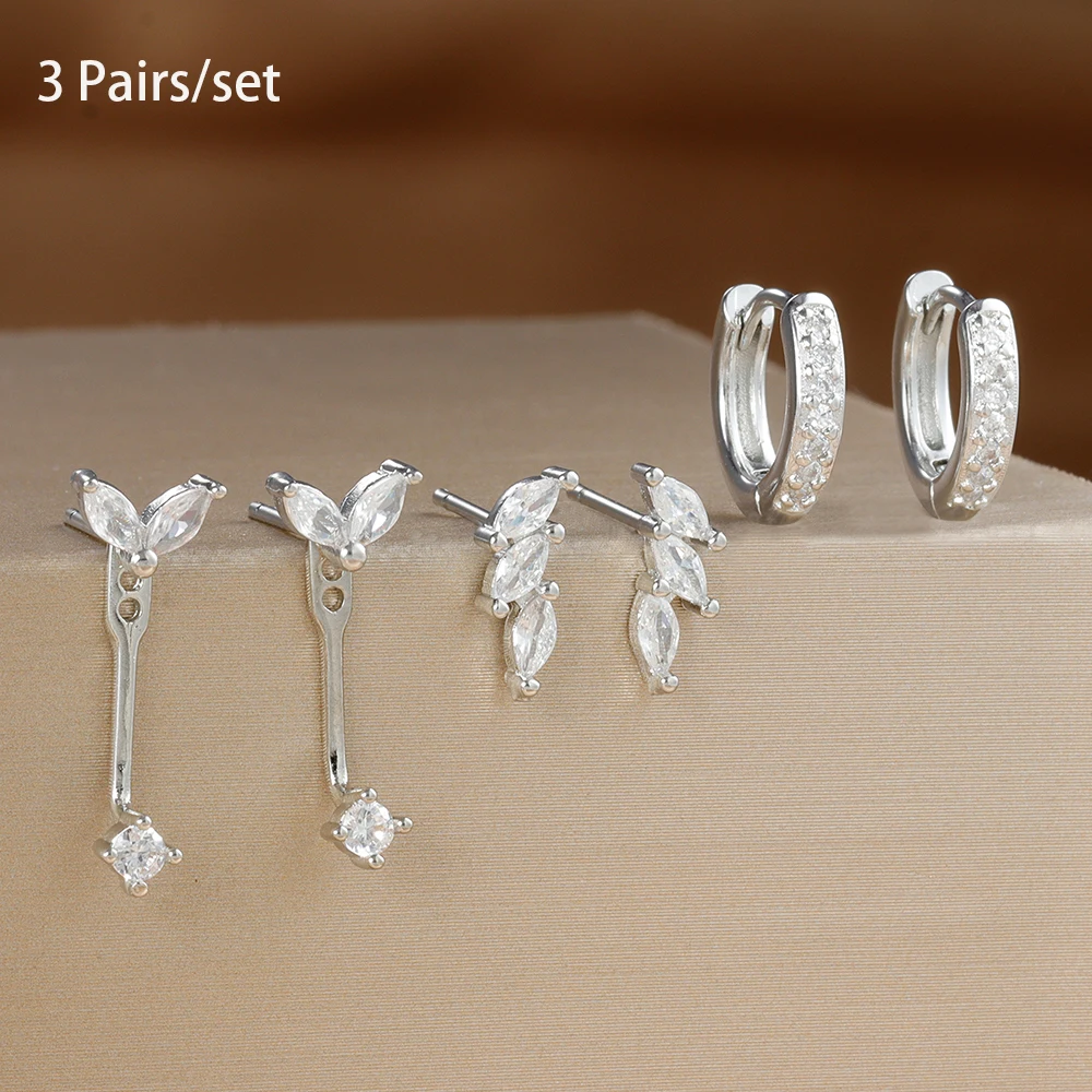 3 Pairs Exquisite Zircon Little Huggies Hoop Earrings Set for Women Stainless Steel Unique Cartilage Earring Piercing Jewelry image 5