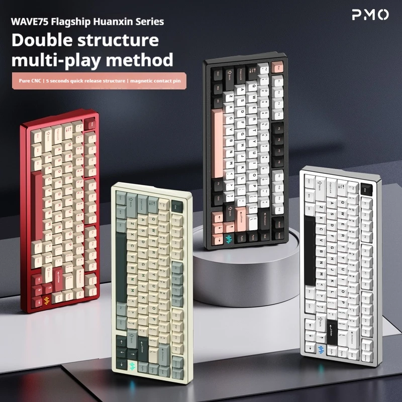 Pmo Wave75 Aluminum Mechanical Keyboard 2.4g Wireless Bluetooth Three-Mode Quick Disassembly Gaming Customized For Enthusiasts