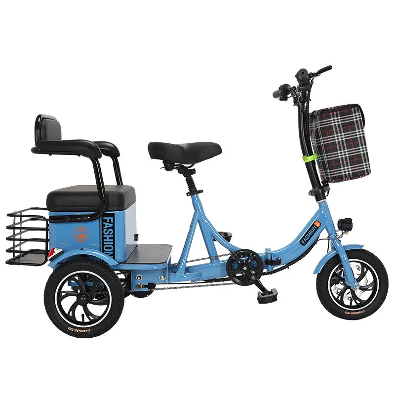 Triciclo eléctrico para mujer, bicicleta familiar de 48V, 350W, 12 pulgadas, asiento para 2 adultos con batería de litio extraíble, novedad de 2024